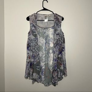 NWOT LOGO by Lori Goldstein Women’s Size XXS Floral Printed Chiffon Vest Pockets
